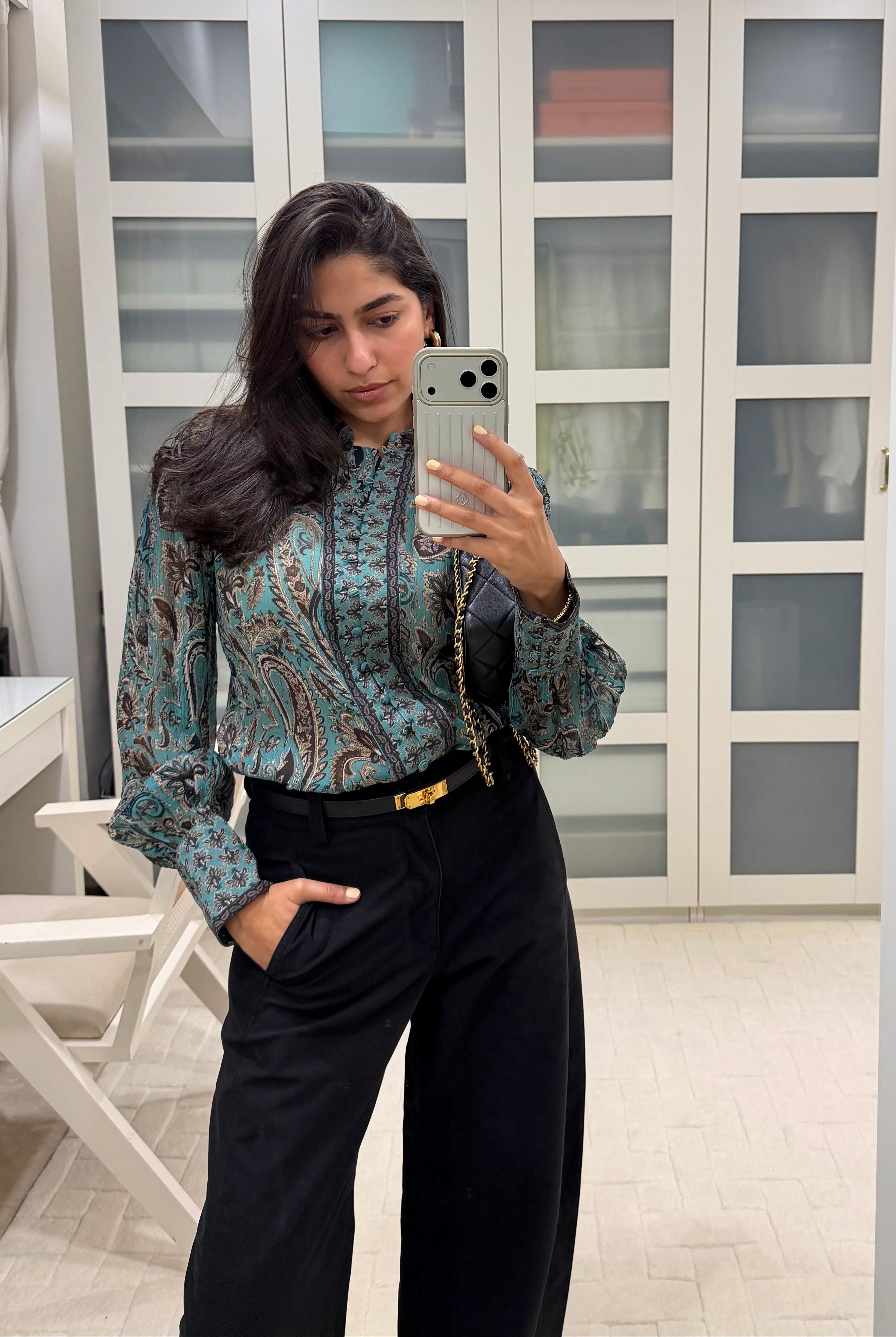 Isha Sutaria wearing Calling June Harper Blouse