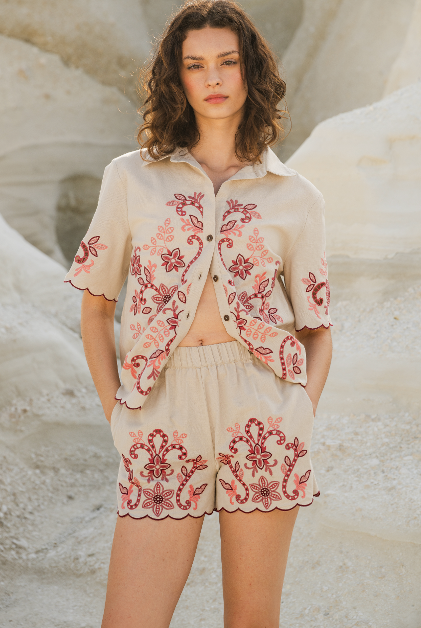 Calling June Bondi Matching Set Embroidered Cotton Linen Set