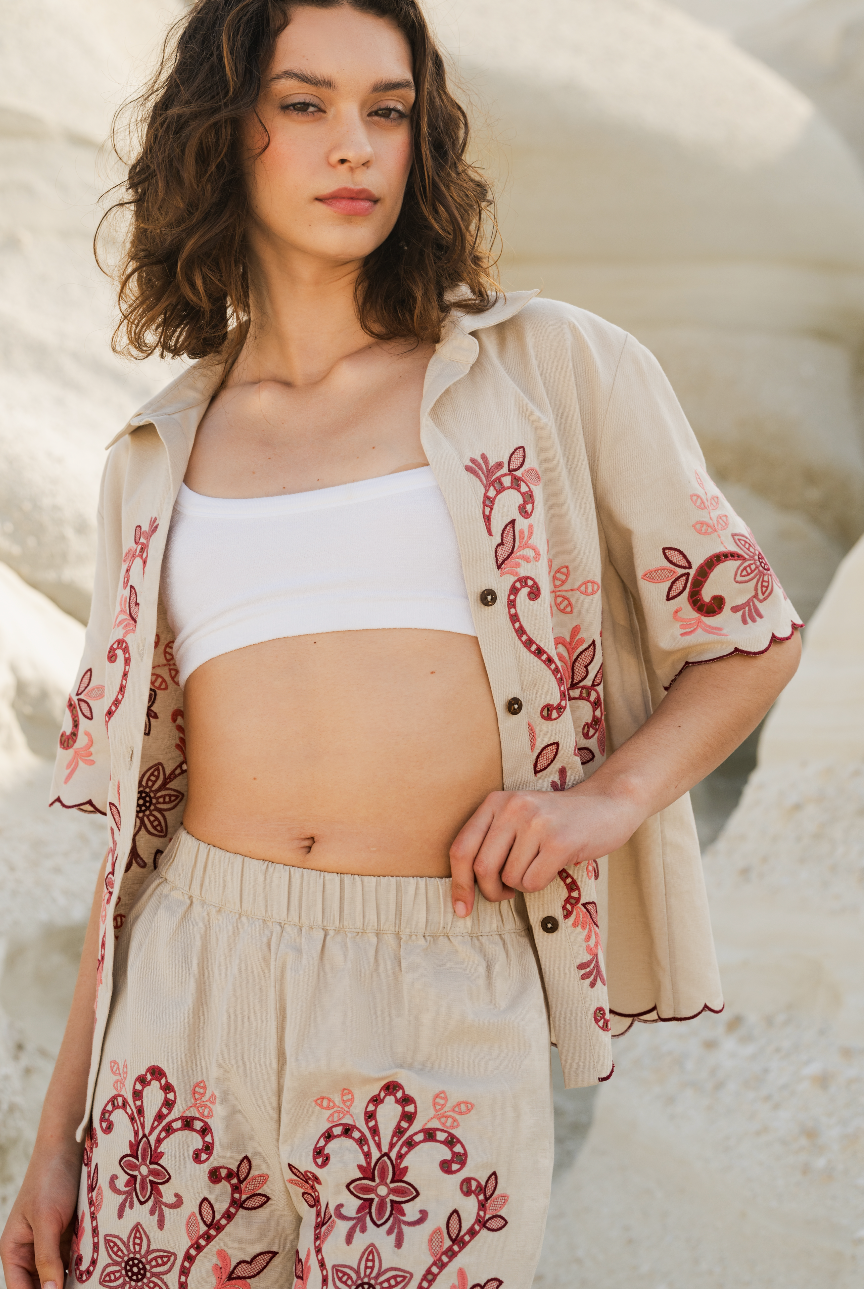 Calling June Bondi Matching Set Embroidered Cotton Linen Set