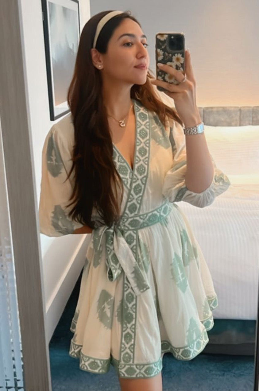 Sahiba Bali wearing Calling June Marlin Mini Dress
