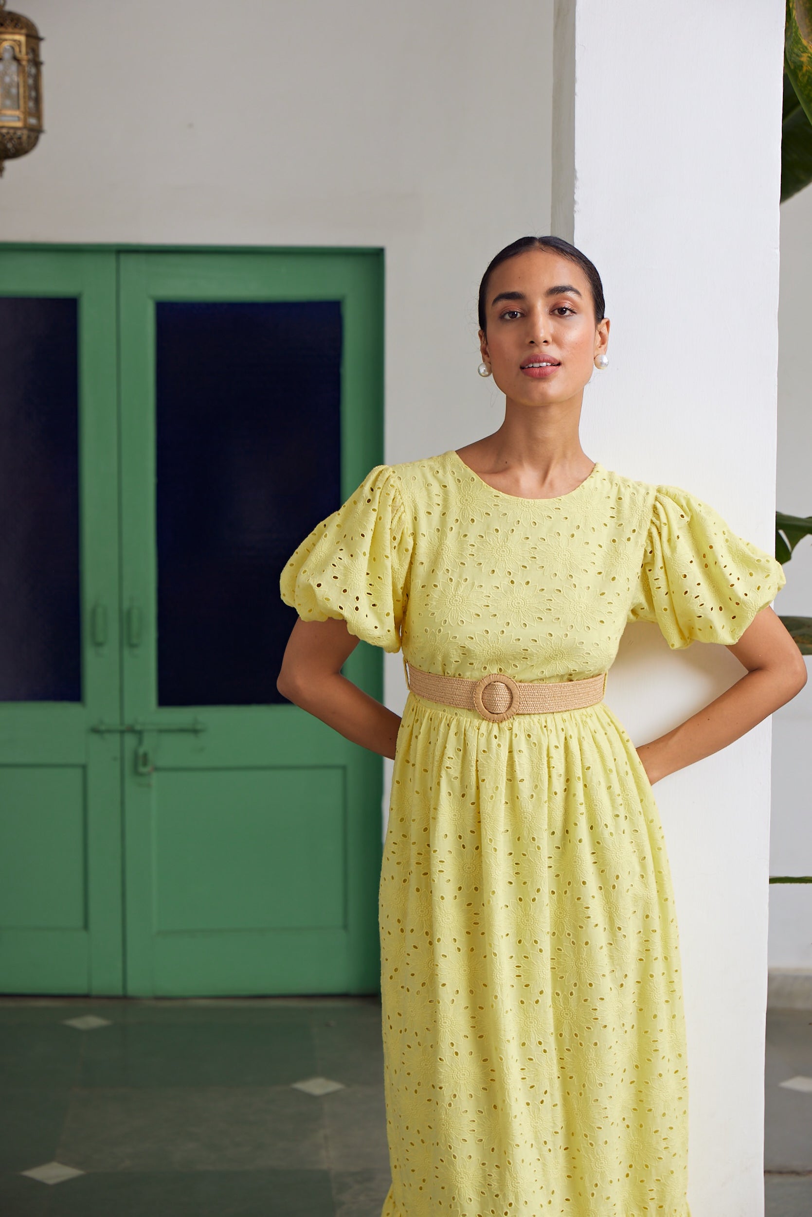 Mahieka Sharma in Goldenaster Midi Dress Calling June