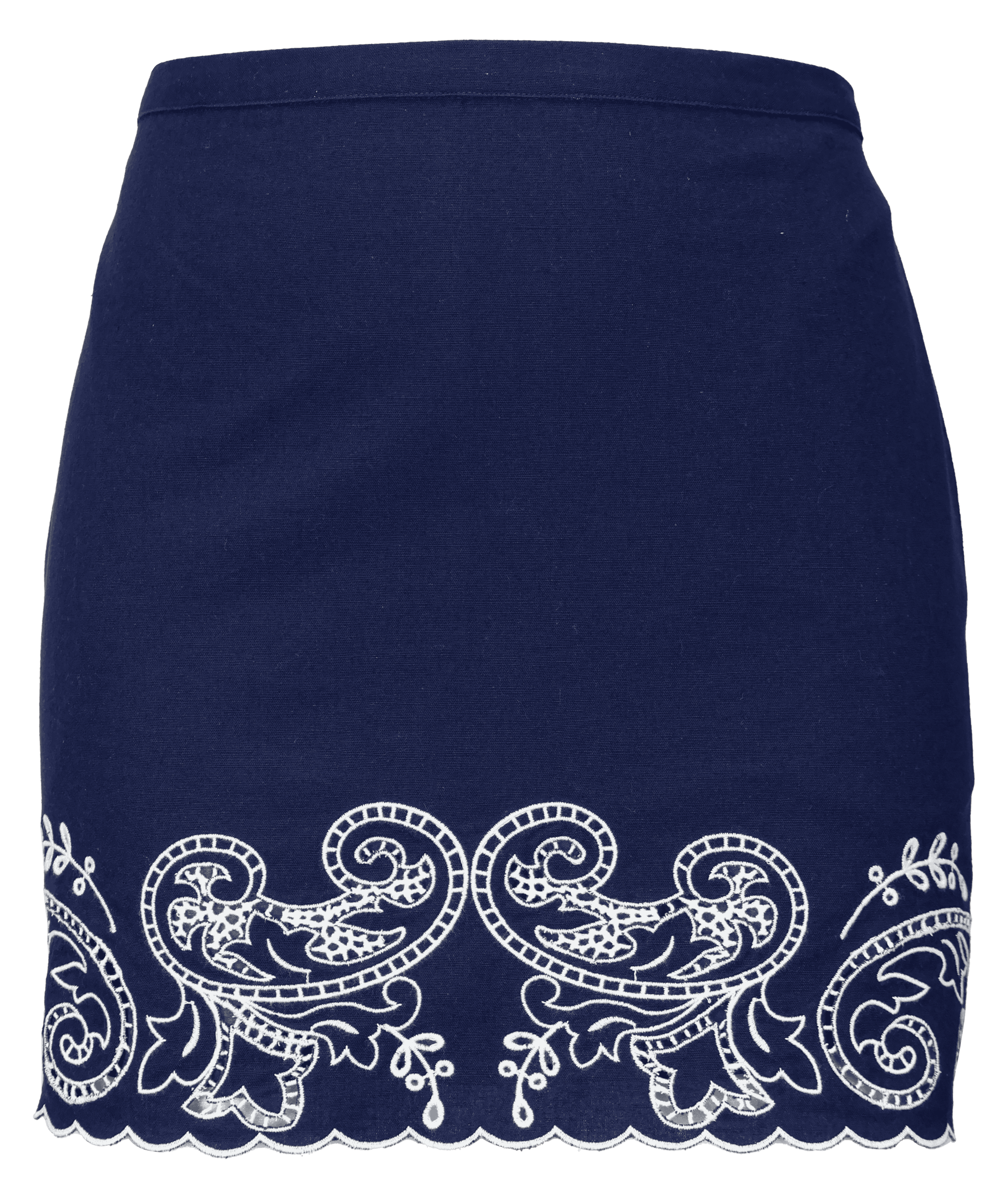 Navy blue skirt with white lace trim on a transparent background Calling June
