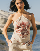 Woman embroidered matching set in beige Calling June