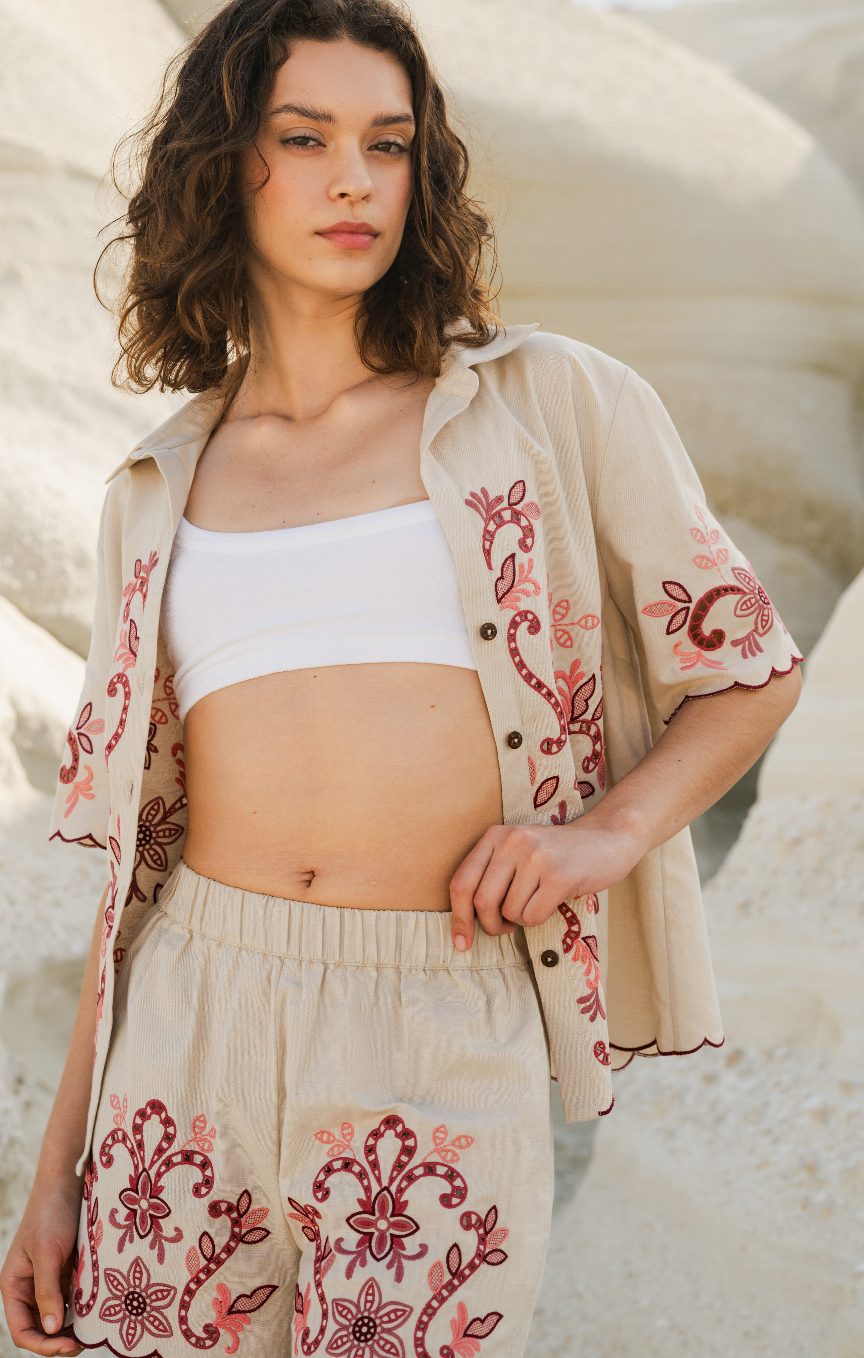 Calling June Bondi Matching Set Embroidered Cotton Linen Set