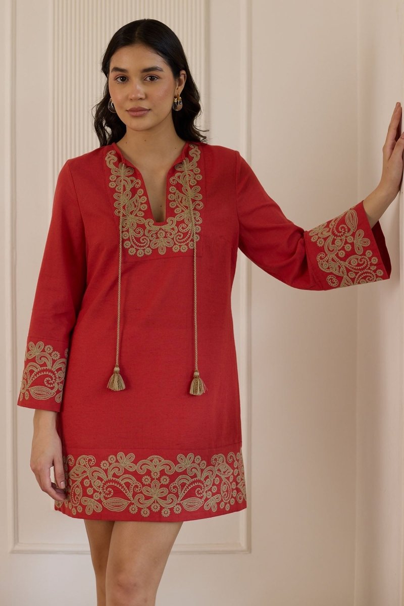 Berry Red Kaftan Dress - Calling June India